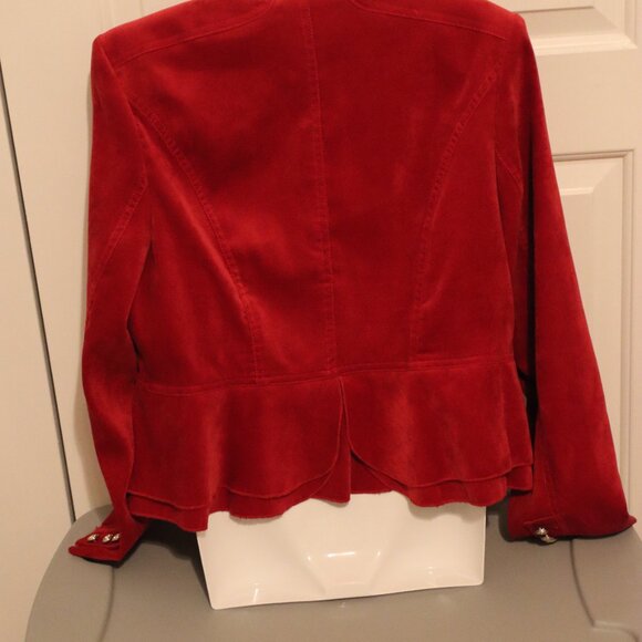 Cass Vibrant Red Velvet Jacket Size Petite Large Hook & Eye Front Closure - Picture 6 of 16